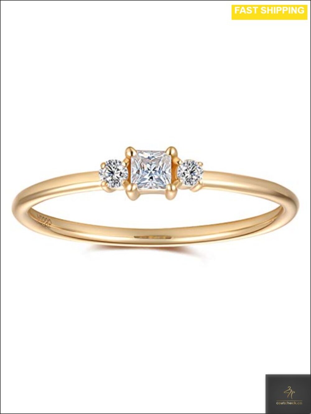 14K Yellow Gold Moissanite 3-Stone Engagement Ring Dainty Stackable